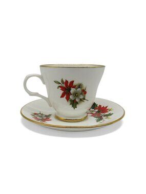 Vintage Sadler Wellington Bone China Teacup Saucer Christmas Poinsettia
